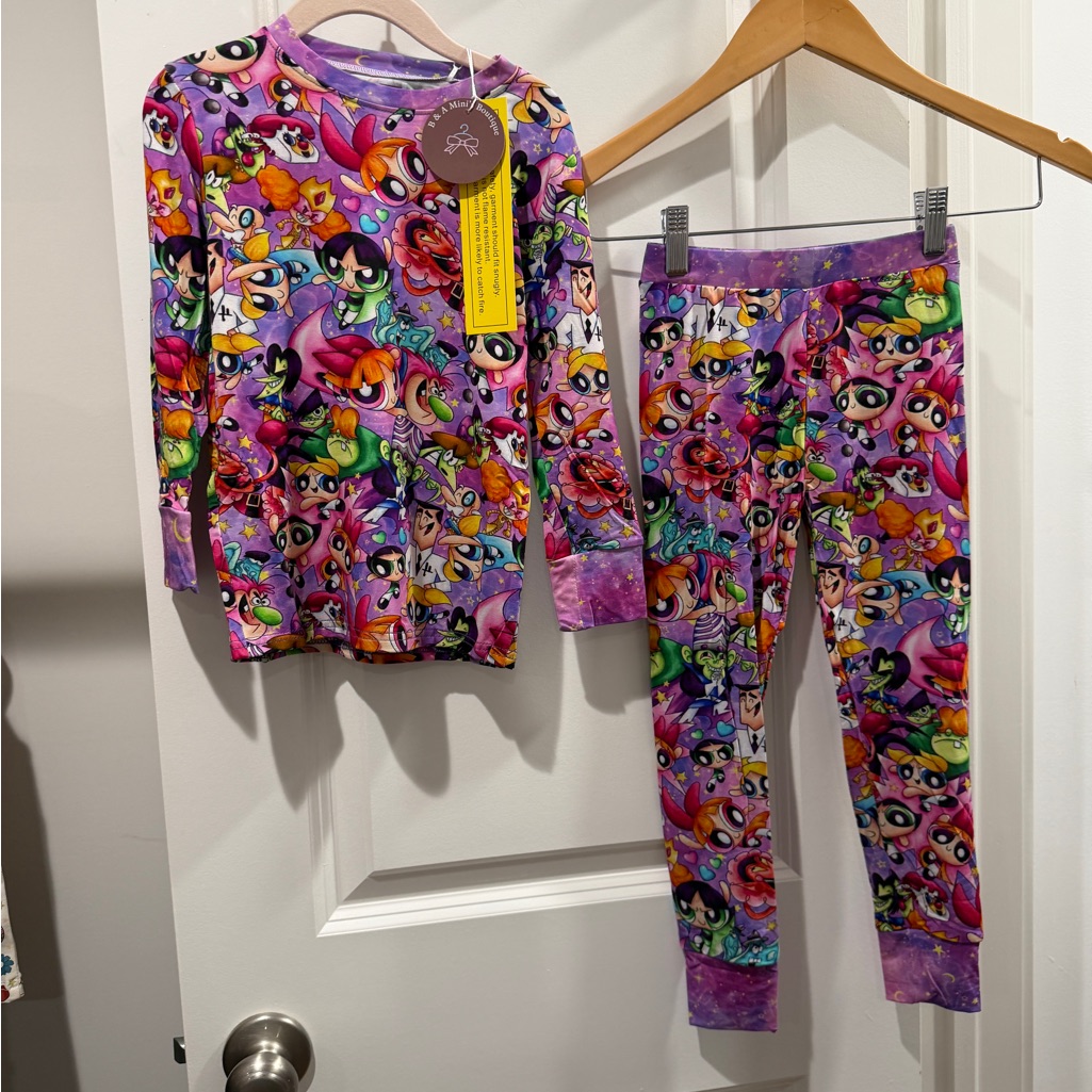 Kids Powerpuff Girls Bamboo Pajama Set - Long Sleeve Top & Pants Size 5-6 Nwt